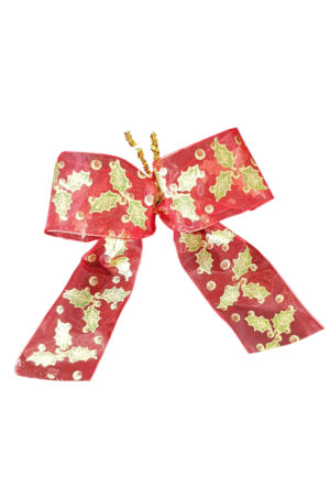 Christmas Bow with Holly Print (Pack of 10)