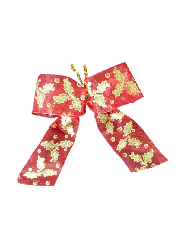 Christmas Bow with Holly Print (Pack of 10)