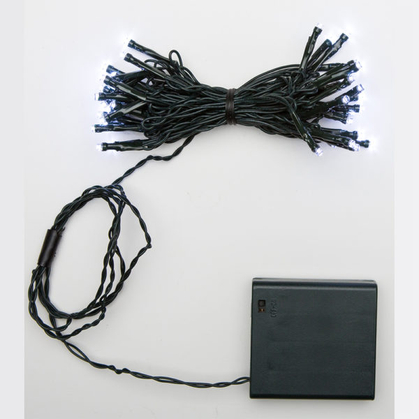 Mini Battery Operated LED x 40 White Lights with Green Cord