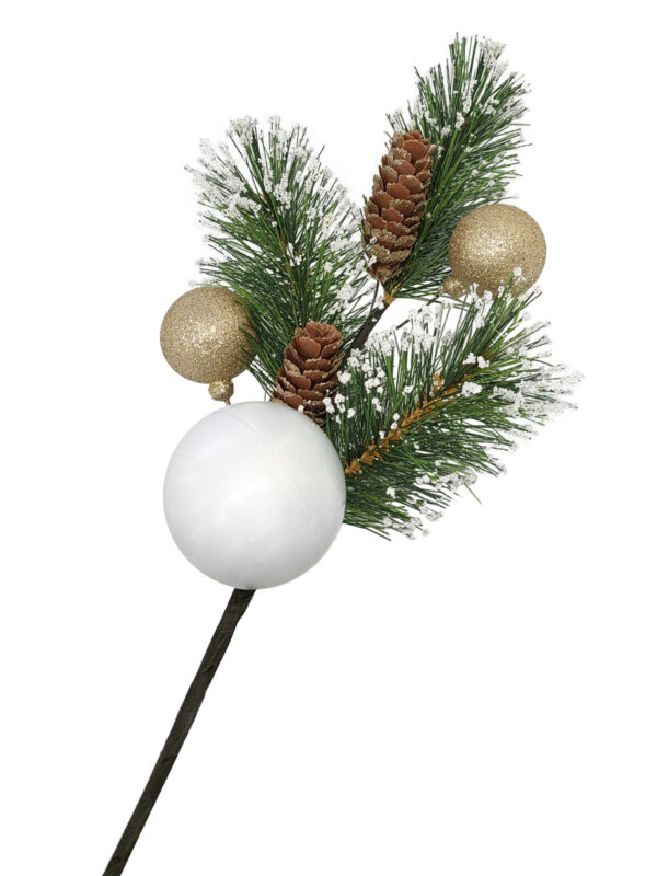 18 inch Green with Snow tipped Pine Spray with Pine Cones and Balls 46cm