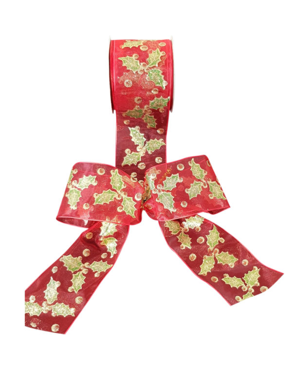 Ribbon with Holly Print