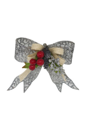 5 inch Bow Christmas Decoration 13cm Silver
