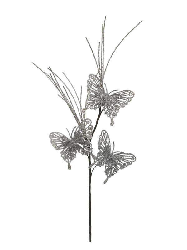 24 inch Butterfly Spray Christmas Decoration 61cm Silver