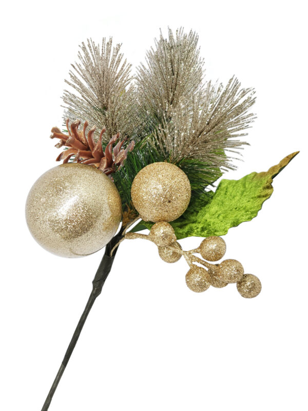 18 inch Gold Dipped Pine Spray with Pine Cone and Balls 46cm