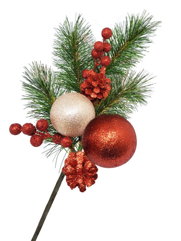 18 inch Pine Spray with Gold Tips and Pine Cone and Balls 46cm